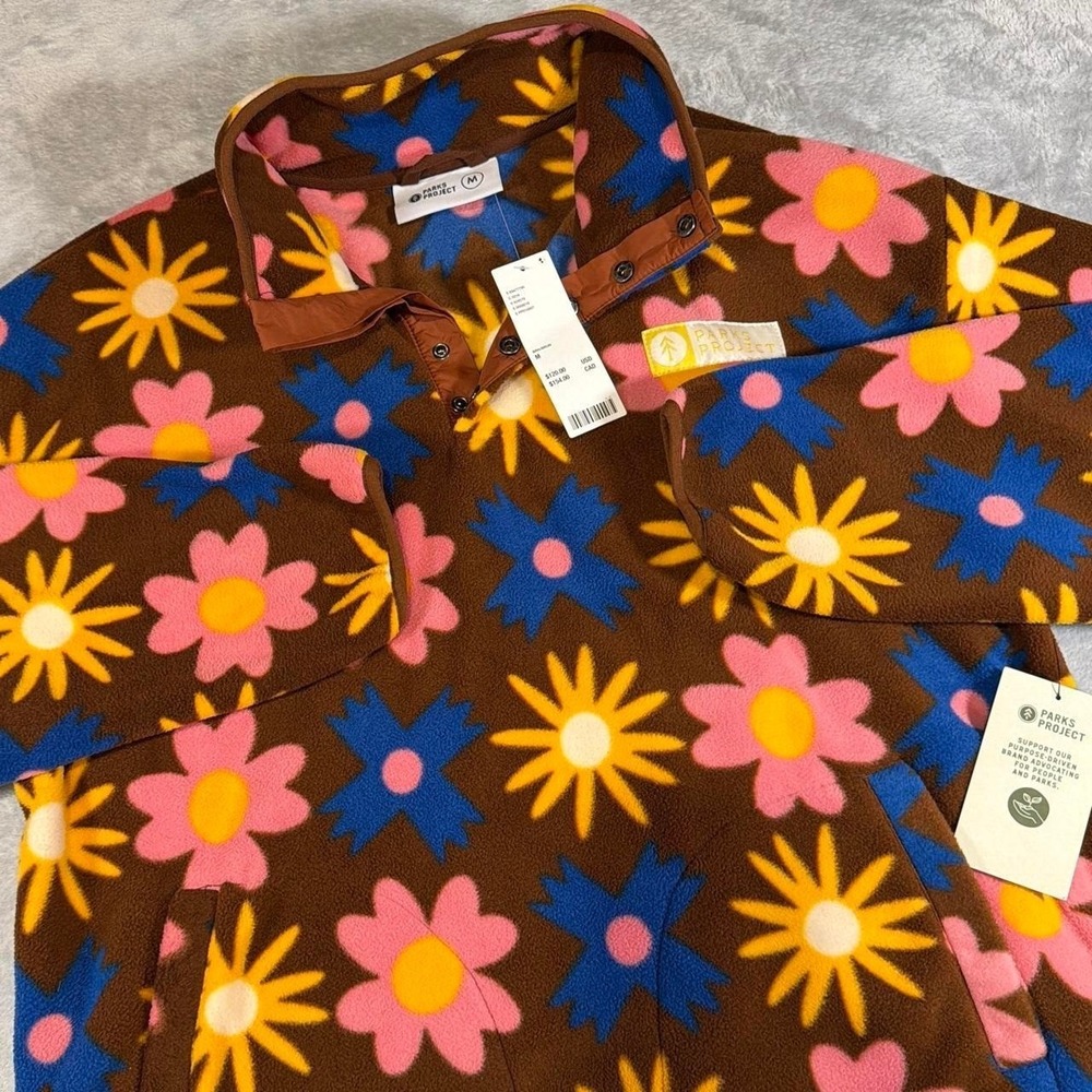 NWT Limited Edition Parks Project Floral Fleece Pullover | Brown Multicolor | M